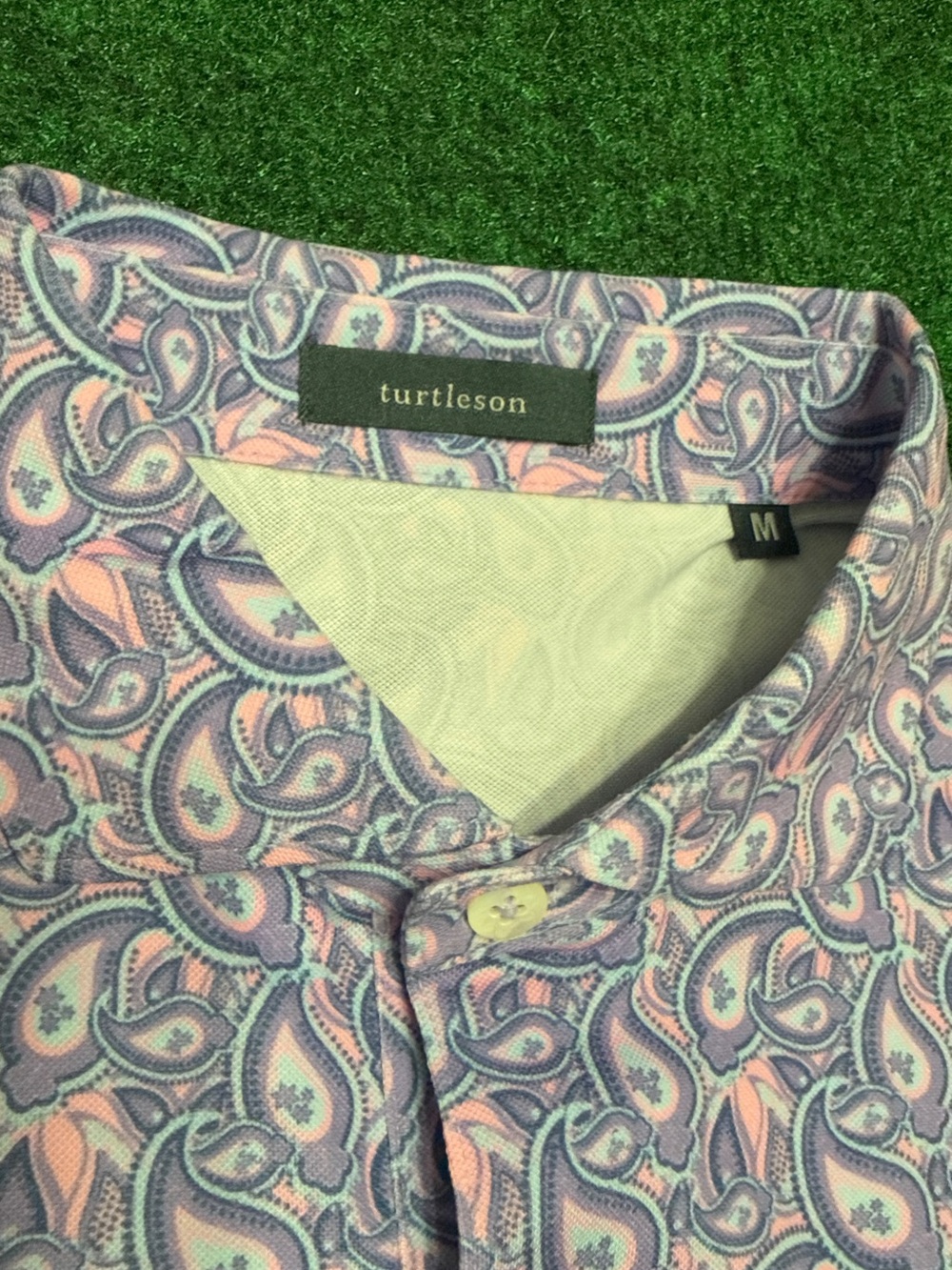 Turtleson Men’s Lavender Paisley Print Golf Polo (Size Medium)